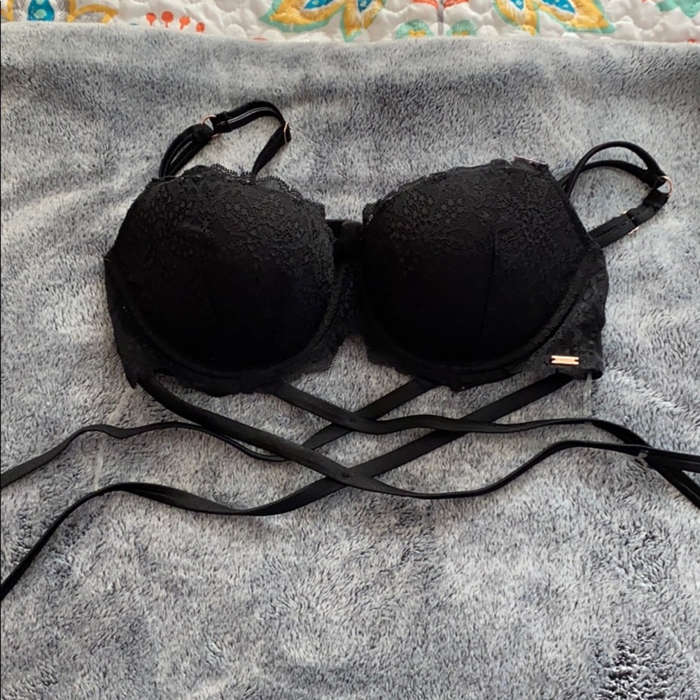 Pink strappy lace push up date bra